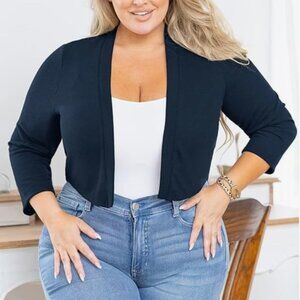 AusLook Plus Size 3/4 Sleeve Cropped Shrug – 3X (22W–24W)